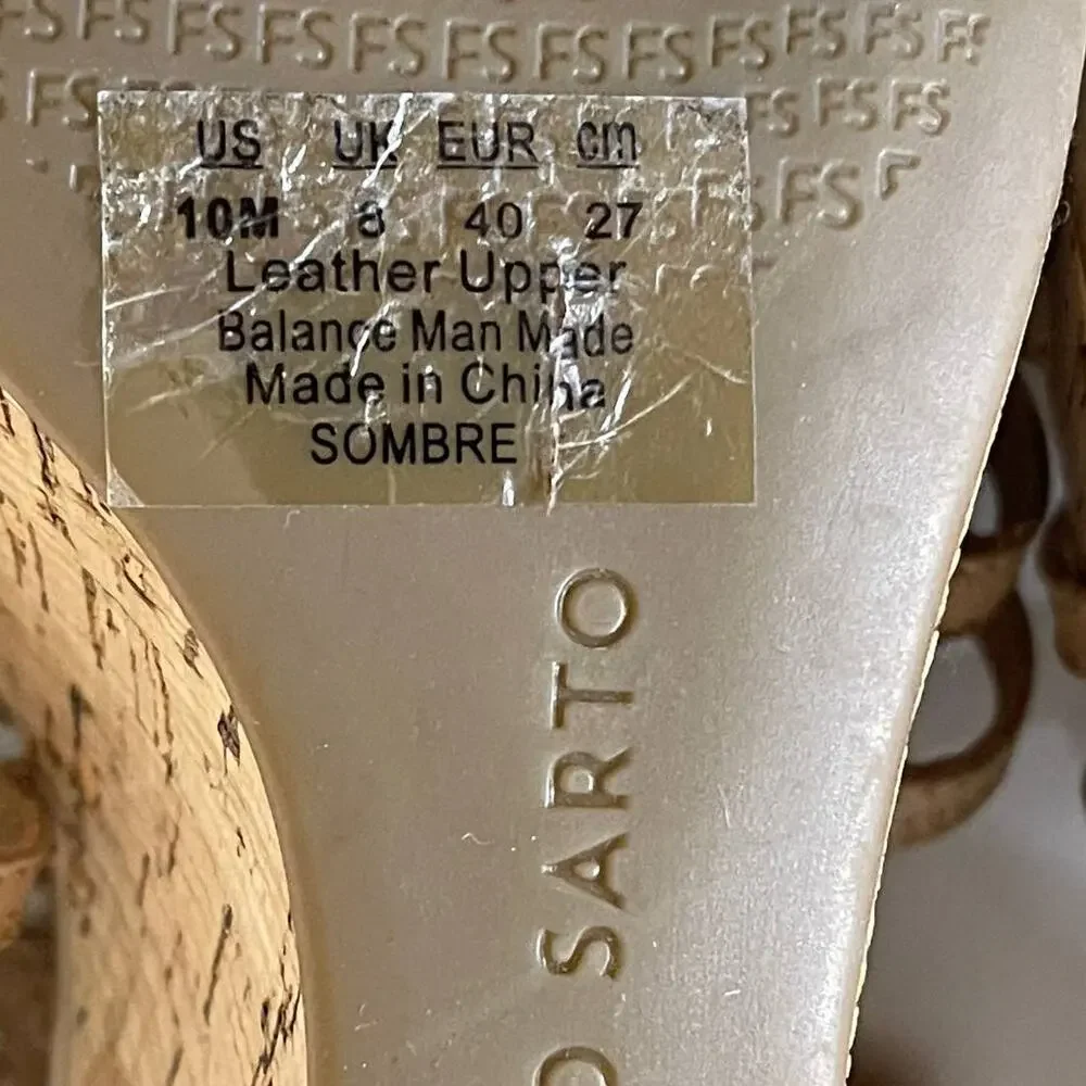Franco Sarto Sombre Beige Leather Wedge Sandal Size 10